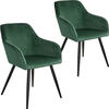 tectake® 2er Set Stuhl Marilyn Samtoptik, schwarze Stuhlbeine - dunkelgrün/schwarz