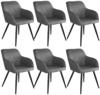 tectake® 6er Set Stuhl, gepolstert mit Stoffbezug, schwarze Stahlbeine, 58 x 62 x 82