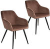 tectake® 2er Set Stuhl Marilyn Samtoptik, schwarze Stuhlbeine - braun/schwarz