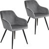 tectake® 2er Set Stuhl Marilyn Samtoptik, schwarze Stuhlbeine - grau/schwarz