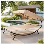 tectake&reg; Gartenliege, f&uuml;r 2 Personen, 2 Transportrollen, 2 Kopfpolster, 215 x...