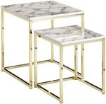 FineBuy Beistelltisch 2er Set Couchtisch Marmor Optik Wohnzimmertisch Eckig