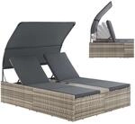 Juskys Polyrattan Doppelliege Syros - Outdoor Liege mit Dach & Auflagen - Sonnenliege