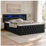 Juskys Boxspringbett Leona Samt 180x200 cm in Schwarz &ndash; mit LEDs, Topper &