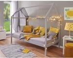 Inter Link Kinderbett Hausbett Sunroad 90x200 cm in Kiefer Massivholz - Hellgrau