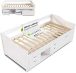 Juskys Funktionsbett Nalu 90x200 cm - Holz Bett mit Lattenrost & Schubladen -