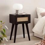 Nachtkonsole Massivholz Schwarz Rattan Schublade Nachttisch Nachtk&auml;stchen Boho