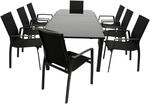 Garnitur ELBA 9-teilig, Aluminium anthrazit + Glas + Kunstgewebe schwarz