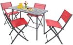 VCM 5-teilig Balkonm&ouml;bel Set, Gartentisch 110x55 cm mit 4 Klappst&uuml;hlen, Metall &