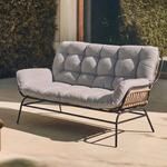 2er-Sofa MCW-P75, Gartensofa Gartenbank Couch 2-Sitzer, Stoff 220g/m&sup2; Poly-Rattan