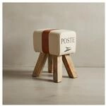 KADIMA DESIGN Retro Sitzhocker Canzas, Baumwollgewebe/Ziegenleder, 40x47x30 cm -