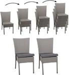 2er-Set Poly-Rattan Stuhl MCW-G19, Balkonstuhl Gartenstuhl, stapelbar ~ grau, Kissen