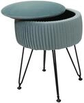 Sitzhocker MCW-K47, Hocker mit Staufach, &Oslash; 33cm, Samt-Optik ~ gr&uuml;n, Gestell schwarz