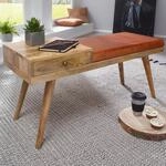 Sitzbank gepolstert 100cm Massivholz Echtleder Schublade Garderobenbank Flurbank