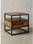 Nachttisch &ndash; Massivholz/Metall, 50x45x45&nbsp;cm, Schublade, Industrial-Stil