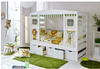 TiCAA Hausbett mit Bettkasten "Safari" Kiefer Weiß
