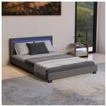 Juskys Polsterbett Paris 140 x 200 cm grau &ndash; Bett mit LED Beleuchtung, Lattenrost &