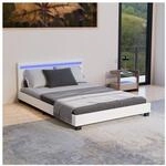 Juskys Polsterbett Paris 140 x 200 cm wei&szlig; &ndash; Bett mit LED Beleuchtung, Lattenrost