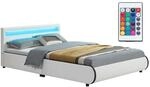 Juskys Polsterbett Sevilla 140x200 cm &ndash; Bett mit LED Beleuchtung & Lattenrost &ndash;