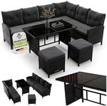 Juskys Gartenlounge Manacor schwarz - Sofa, Tisch, Hocker & Kissen - 8 Personen...