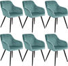 tectake® 6er Set Stuhl Marilyn Samtoptik, schwarze Stuhlbeine - türkis/schwarz