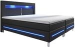 Juskys Boxspringbett Norfolk 180 x 200 cm &ndash; LED Beleuchtung, Bonell-Matratzen &