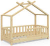 VITALISPA Kinderbett Hausbett DESIGN 70x140cm Natur Zaun Kinder Holz Haus...