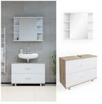 VICCO Badm&ouml;bel Set ILIAS Wei&szlig; Eiche Bad Spiegel Unterschrank Badschrank
