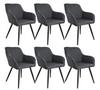 tectake® 6er Set Stuhl, gepolstert, in Leinenoptik, schwarze Stahlbeine, 58 x 62 x