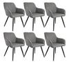 tectake® 6er Set Stuhl, gepolstert, in Leinenoptik, schwarze Stahlbeine, 58 x 62 x