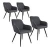 tectake® 4er Set Stuhl, gepolstert, in Leinenoptik, schwarze Stahlbeine, 58 x 62 x