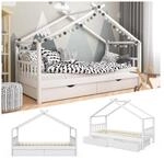 VitaliSpa Kinderbett Hausbett Kinderhaus Design Wei&szlig; Lattenrost 90x200...