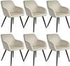tectake® 6er Set Stuhl Marilyn Samtoptik, schwarze Stuhlbeine - crème/schwarz