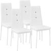 tectake® 4 Esszimmerstühle, Kunstleder mit Glitzersteinen - weiß