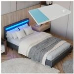 Juskys Polsterbett Paris 90x200 cm grau mit Matratze &ndash; Einzelbett + LED-Beleuchtung
