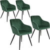 tectake® 4er Set Stuhl, gepolstert, in Samtoptik, schwarze Stahlbeine, 58 x 62 x 82