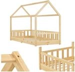 Juskys Kinderbett Marli 90 x 200 cm mit Rausfallschutz, Lattenrost & Dach - Holz