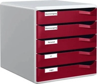 Leitz 5280-00-28, Leitz Schubladenbox Post-Set, 5 Sch&uuml;be, lichtgrau/bordeaux f&uuml;r