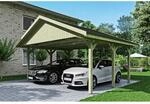 SKAN HOLZ Doppelcarport 'Wallgau' mit schwarzen Schindeln 620 x 500 cm natur