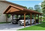 SKAN HOLZ Doppelcarport 'Wallgau' mit roten Schindeln 620 x 750 cm nussbaum