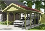 SKAN HOLZ Einzelcarport 'Wallgau' mit roten Schindeln 380 x 750 cm natur