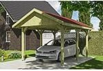 SKAN HOLZ Einzelcarport 'Wallgau' mit roten Schindeln 380 x 500 cm natur