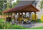 SKAN HOLZ Einzelcarport 'Wallgau' mit roten Schindeln 430 x 900 cm nussbaum