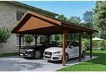 SKAN HOLZ Doppelcarport 'Wallgau' mit schwarzen Schindeln 620 x 500 cm nussbaum