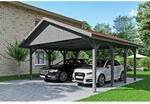 SKAN HOLZ Doppelcarport 'Wallgau' mit roten Schindeln 620 x 600 cm schiefergrau