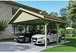 SKAN HOLZ Doppelcarport 'Wallgau' mit roten Schindeln 620 x 500 cm natur