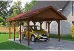 SKAN HOLZ Einzelcarport 'Wallgau' mit roten Schindeln 430 x 600 cm nussbaum