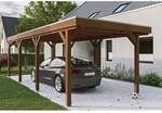 SKAN HOLZ Carport 'Grunewald' nussbaumfarben mit Aluminiumdach 321 x 796 cm