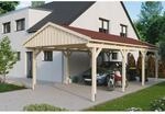 SKAN HOLZ Einzelcarport 'Fichtelberg' 423 x 808 cm naturfarben mit roten Schindeln
