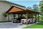 SKAN HOLZ Doppelcarport 'Wallgau' mit Dachlattung 620 x 600 cm nussbaum